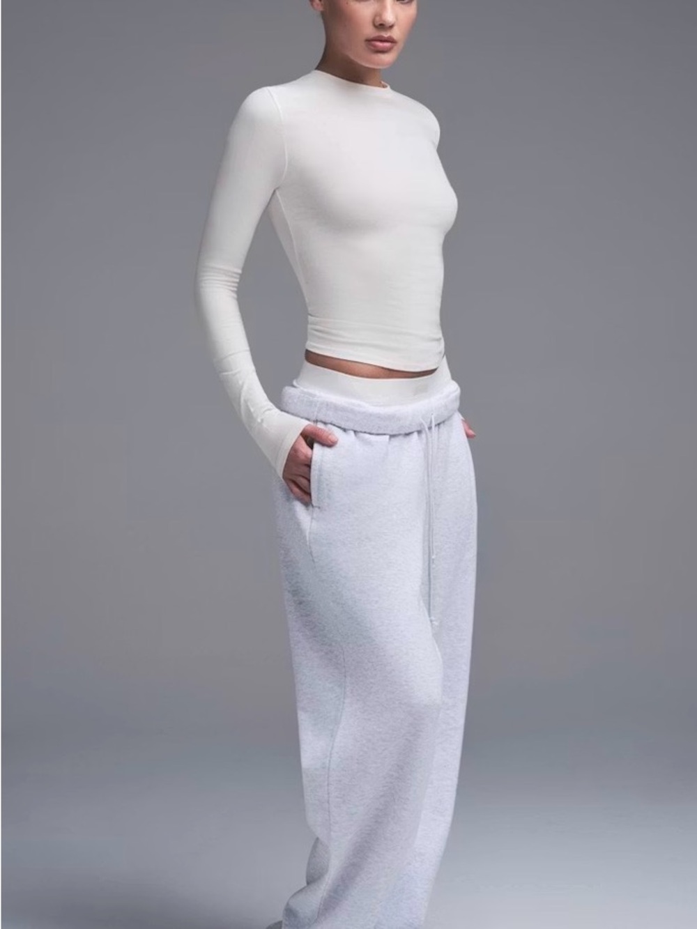 SKIMS Cotton Jersey Long Sleeve T-Shirt in Bone